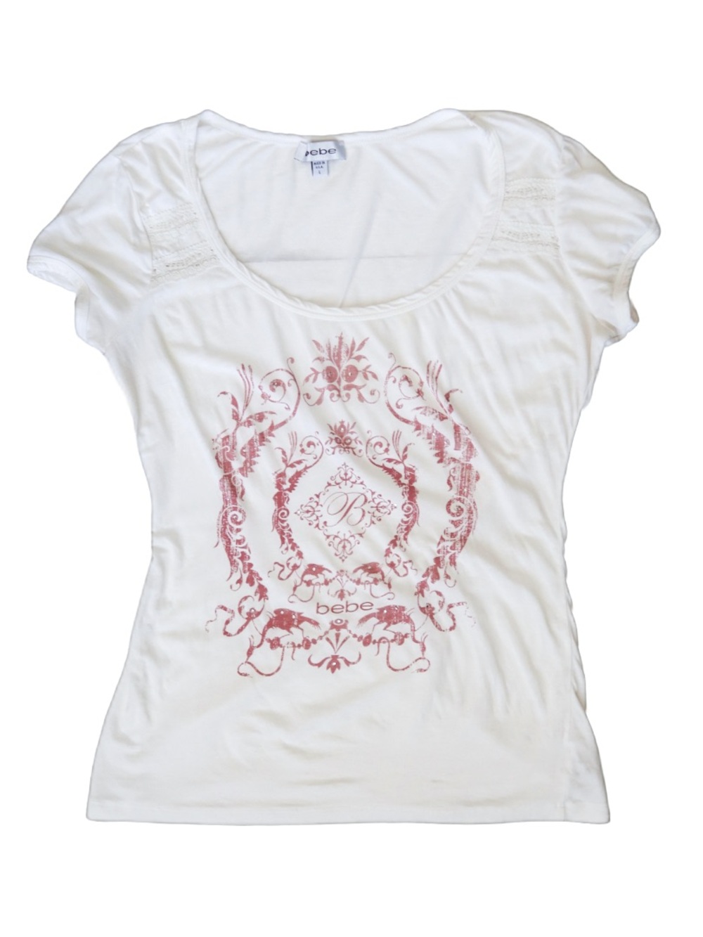 Bebe White Rhinestone Embellished Graphic Tee